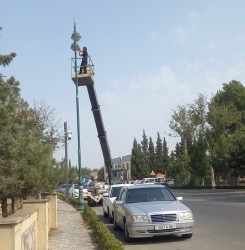 Tərtər şəhərində şəhərdaxili küçə və prospektlərdə gecə işıqlandırma sistemlərinin təmir işləri aparılır
