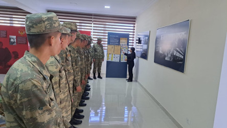 8 noyabr-Zəfər Günü ərəfəsində N saylı hərbi hissənin zabit və əsgərlərinin rayon Tarix-Diyarşünaslıq və Dövlət Rəmzləri muzeyinə ekskursiyaları təşkil olunub