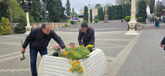 “Konstitusiya və Suverenlik İli” çərçivəsində Tərtərdə Mərkəzi meydanda abadlıq işləri aparılıb