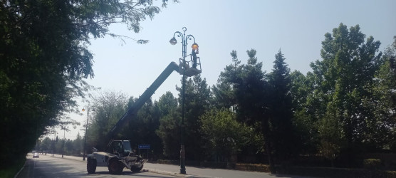 Tərtər şəhərində şəhərdaxili küçə və prospektlərdə gecə işıqlandırma sistemlərinin təmir işləri aparılır