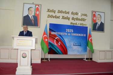 Tərtərdə “Konstitusiya və Suverenlik İli” çərçivəsində “Azərbaycan Respublikasının prezidenti cənab İlham Əliyev qətiyyətli siyasi lider, Müzəffər Ali Baş Komandandır”  başlığı altında tədbir keçirilib