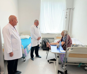 İcra başçısı xəstəxanada müalicə olunan şəhid anasını ziyarət edib