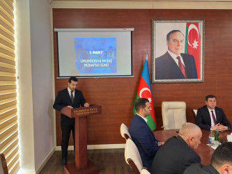 Tərtərdə “1 Mart Ümumdünya Mülki Müdafiə Günü” ilə əlaqədar “ Dayanıqlı və sabit gələcək naminə ekoliji risklərin idarə edilməsi”  mövzusunda tədbir keçirilib